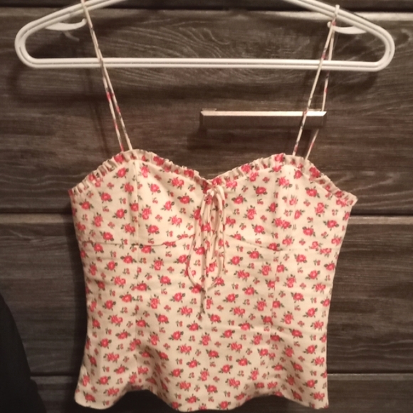 Zara Tops Zara Floral Linen Blend Bustier Cropped Top Ditsy Floral